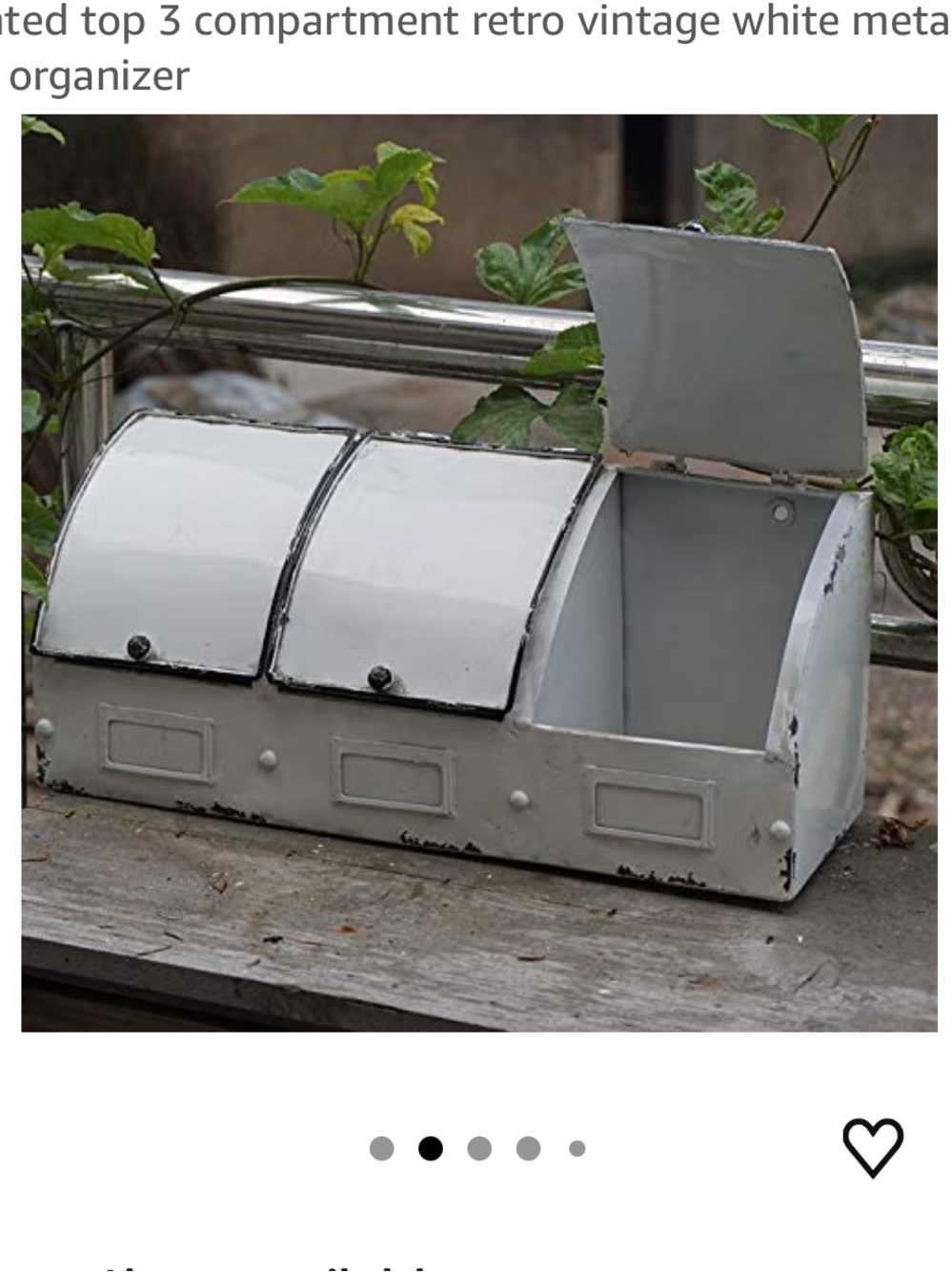 White Vintage 3-Compartment Metal coffee, pod storage, supplements Mail Organize